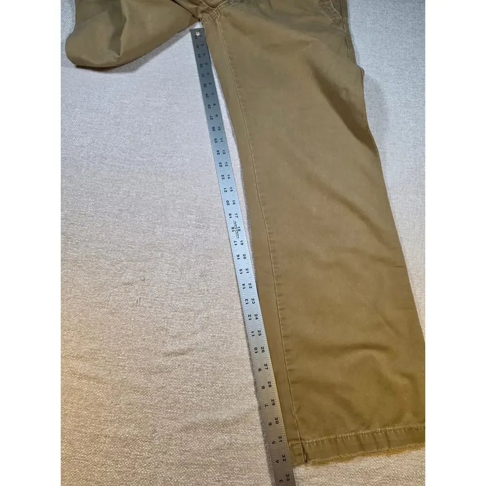 BKE Canvas Carpenter Pants Mens 32L Khaki Tan Straight Leg Workwear Distressed